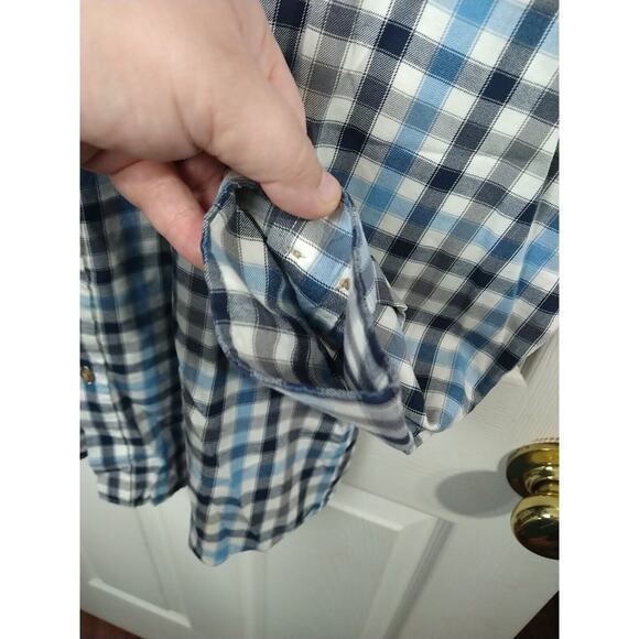 Croft & Barrow Men's L Blue Gingham Easy Care Collared Button Long Sleeve Pocket - Picture 7 of 9
